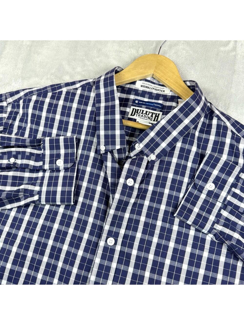 Duluth Trading Wrinklefighter Plaid Button Down Shirt Mens 2XL MagnaReady Tech